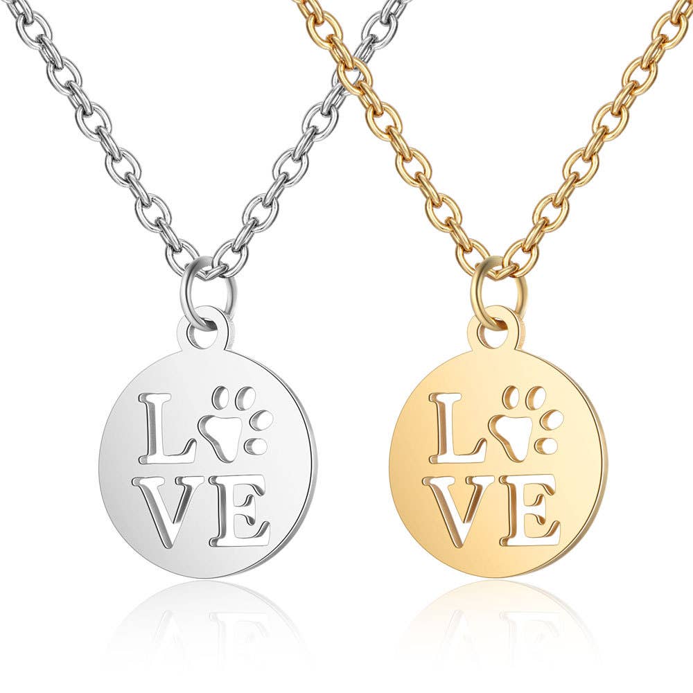 LOVEPAW STAINLESS GOLD & SILVER COLOR NECKLACE - Ruffingdales, Inc
https://ruffingdales.com › products › lovepaw-stainless-gold-silver-color-necklace-dog-cat-lover