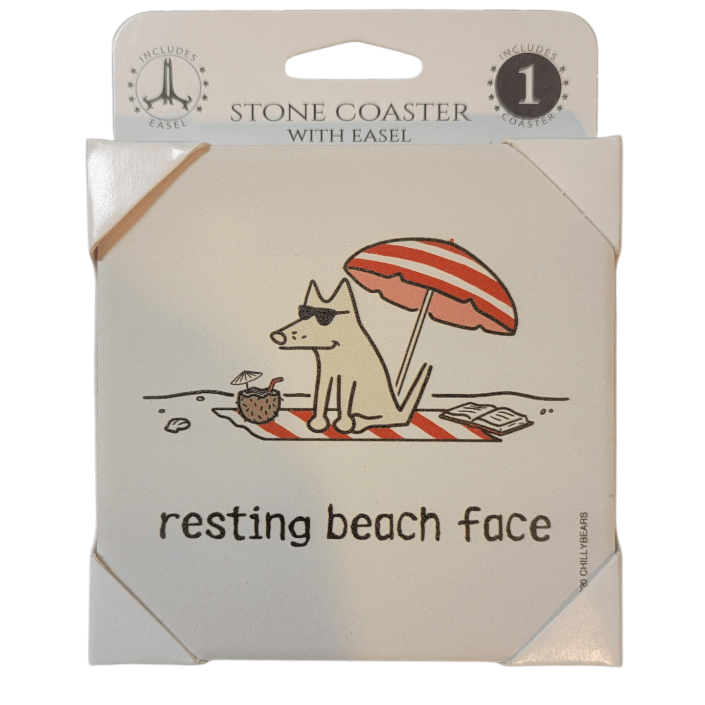 Resting Beach Face - Teddy the Dog. 1 - pack Coaster w/Easel - Ruffingdales, Inc