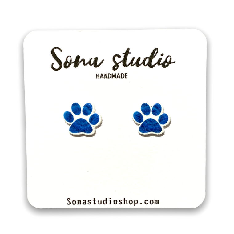 Blue Tie Dye Paw Print Earrings