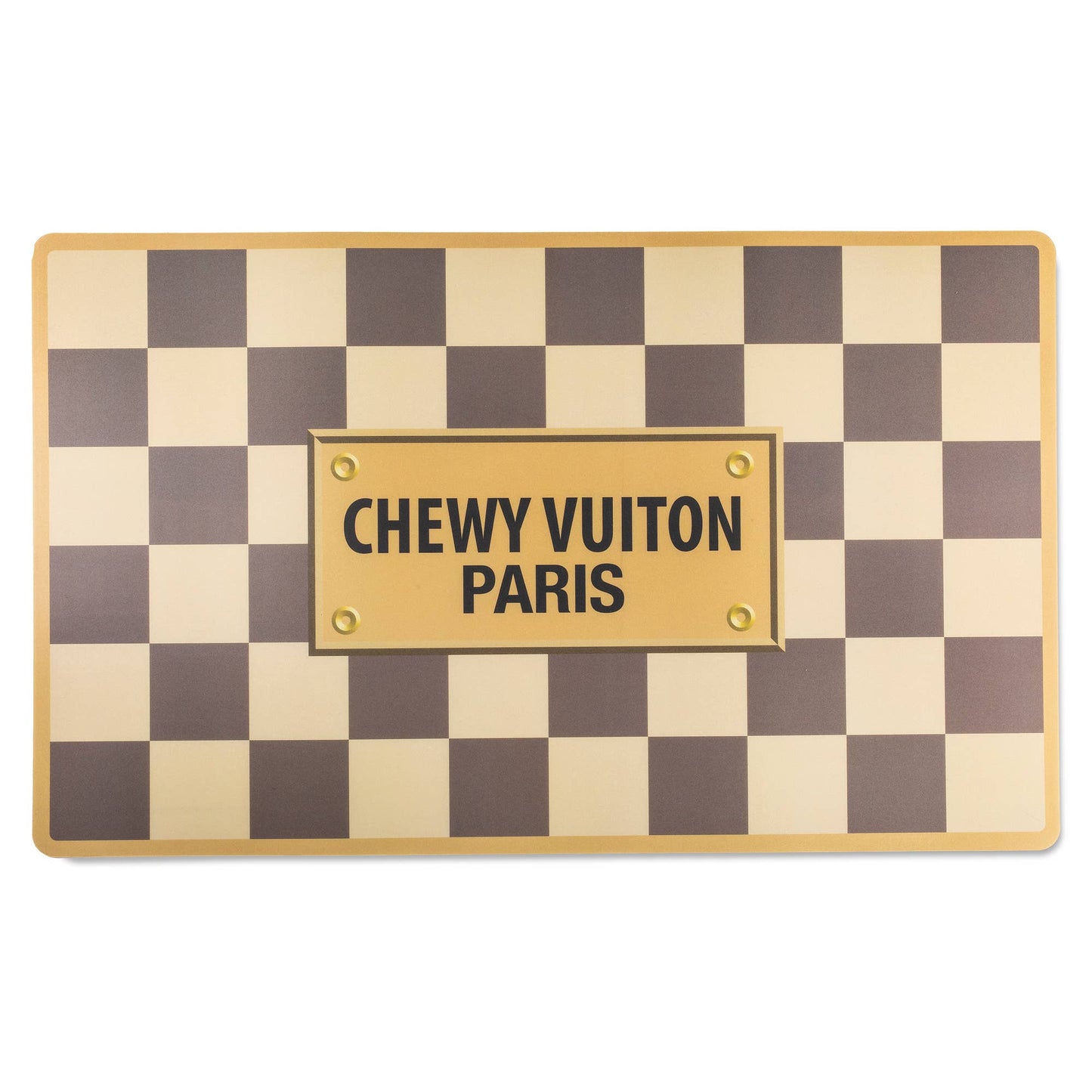 top view of brown checkered Chewy Vuiton Placemat