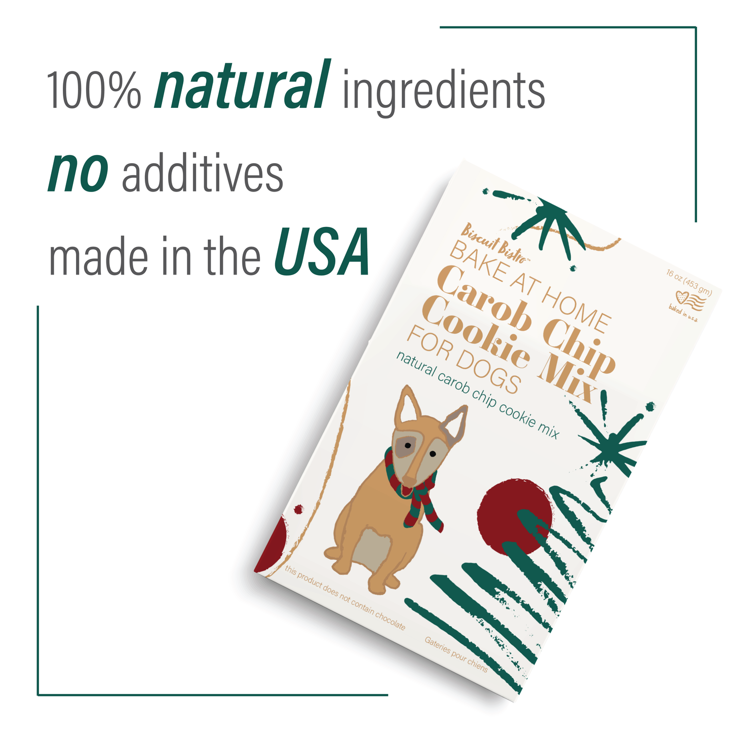 front of mix box. Top text says "100% natural ingredients no additives made in the USA"