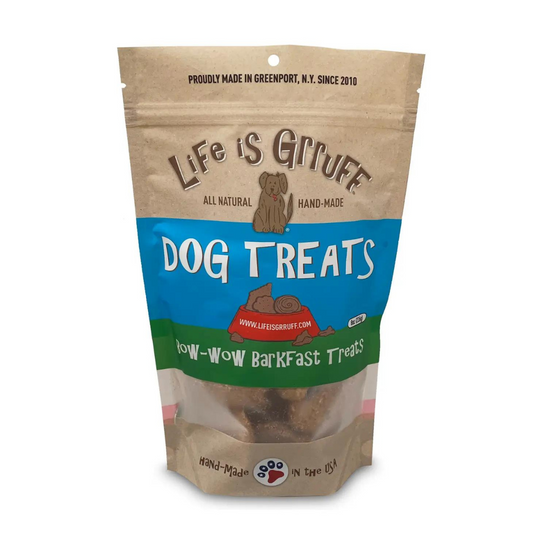 Close up of front of package. Life is Grruff Dog Treats "Bow-Wow Barkfest" Treats