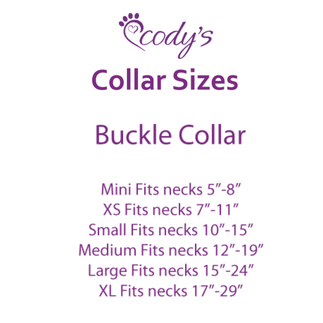 Collar Sizes: Mini fits necks 5" to 8" XS fits necks 7" to 11" Small fits necks 10" to 15" Medium fits necks 12" to 19" Large fits necks 15" to 24" XL fits necks 17 to 29"