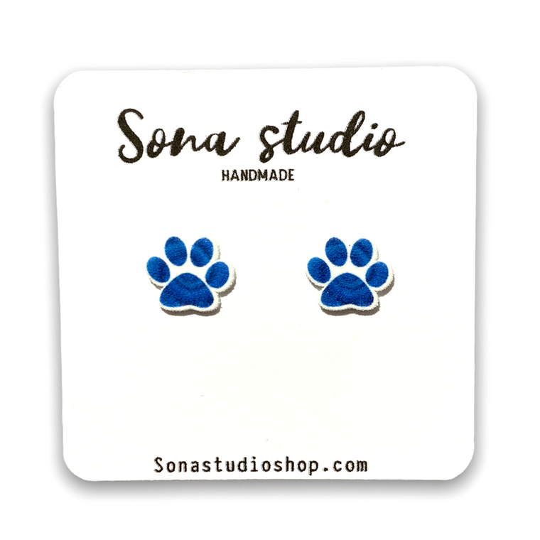 Blue Tie Dye Paw Print Earrings - Ruffingdales, Inc