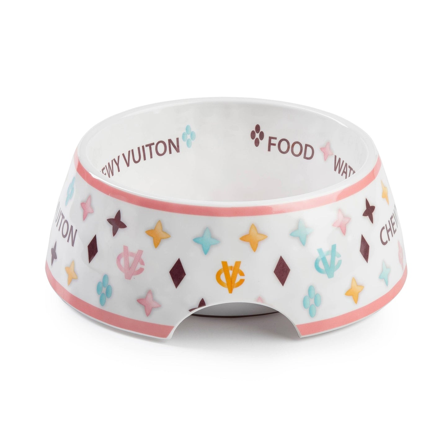 Chewy Vuiton Dog Bowl - White - Ruffingdales, Inc