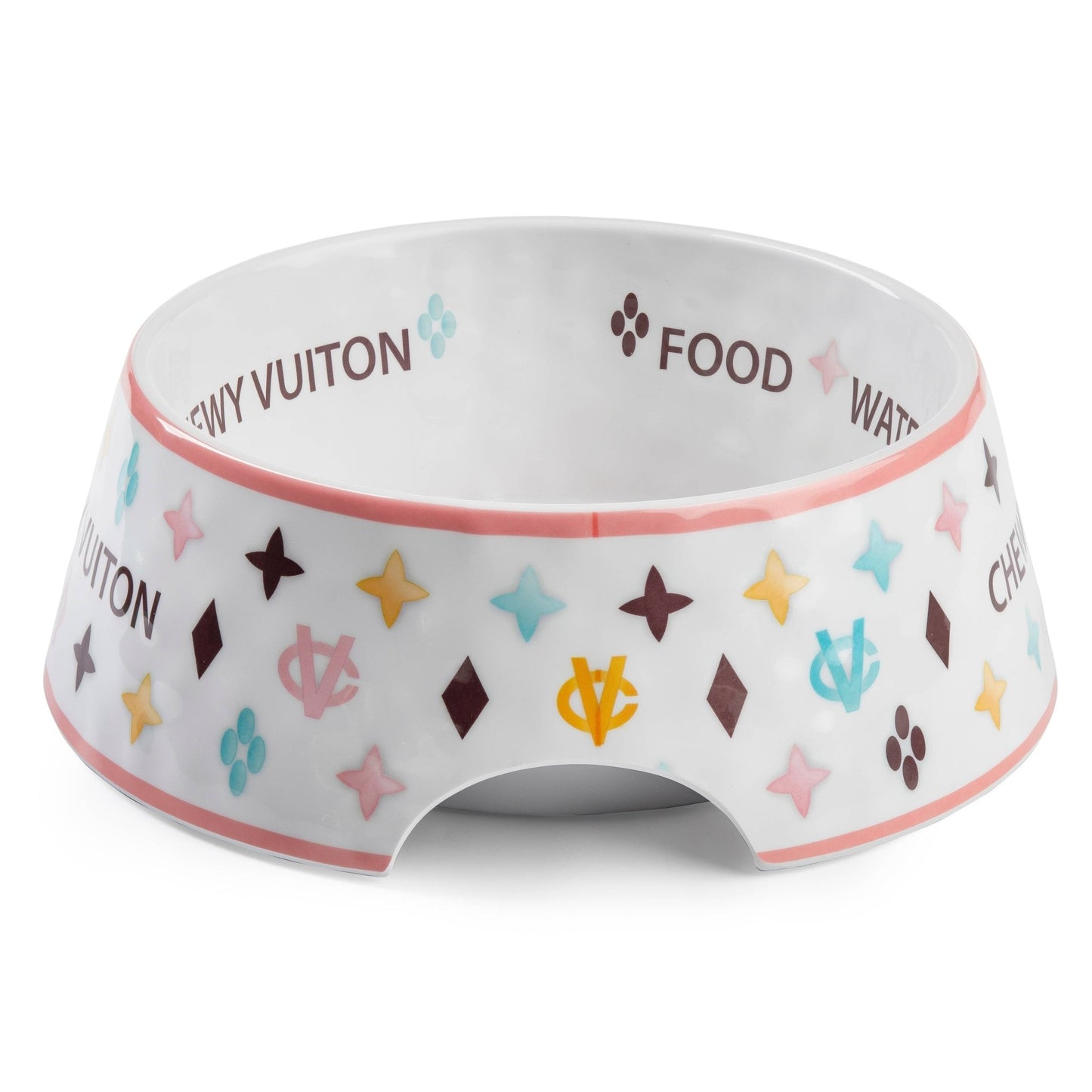 Chewy Vuiton Dog Bowl - White - Ruffingdales, Inc