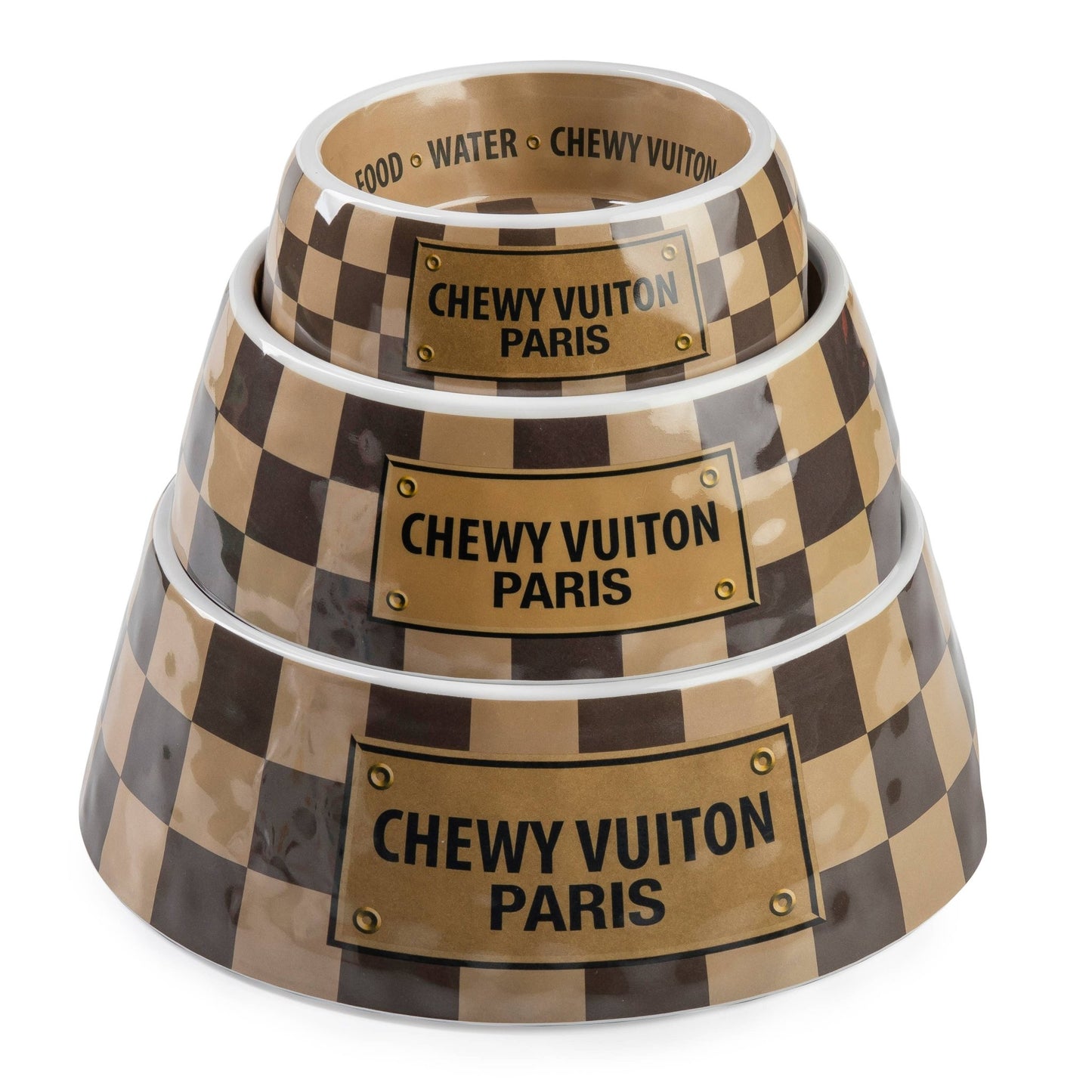 Chewy Vuiton Dog Bowls - Checker - Ruffingdales, Inc