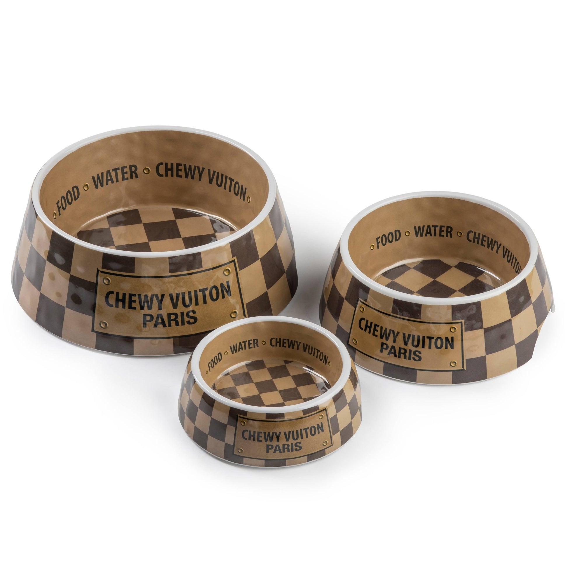 Chewy Vuiton Dog Bowls - Checker - Ruffingdales, Inc