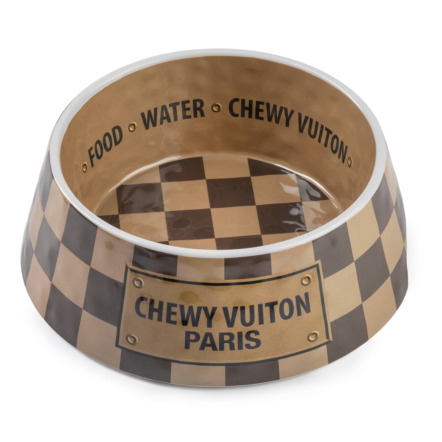 Chewy Vuiton Dog Bowls - Checker - Ruffingdales, Inc