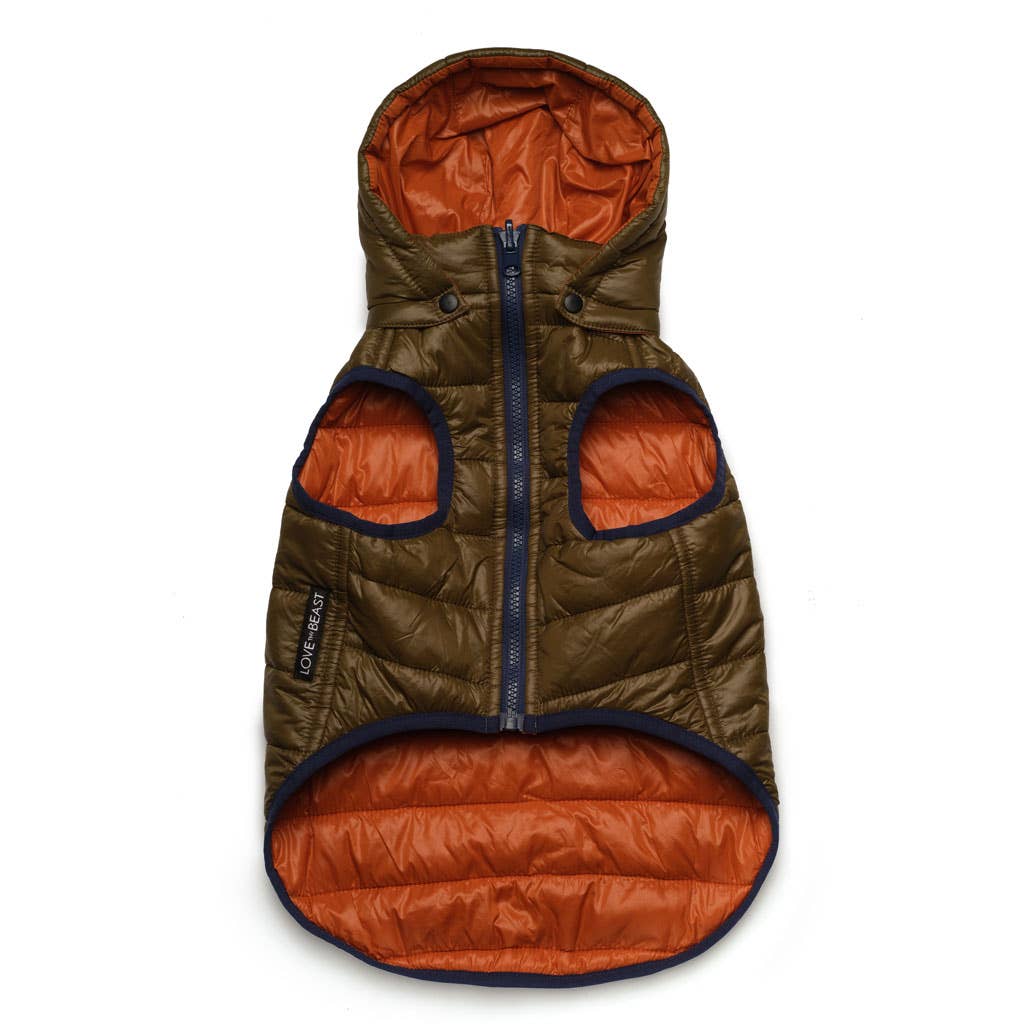 Reversible Puffer Jacket, Olive / Orange - Ruffingdales, Inc