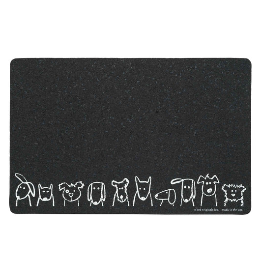 top view of rubber mat with random dogs illustrated in white along bottom