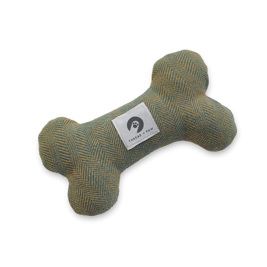 teal and Whiskey Tweed toy dog bone